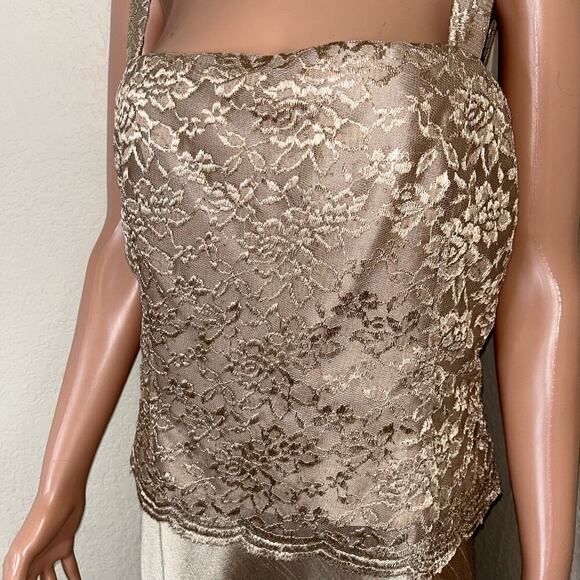 Coldwater Creek gold maxi dress lace top metalic sparkle SZ 14 Formal gown - Picture 5 of 12